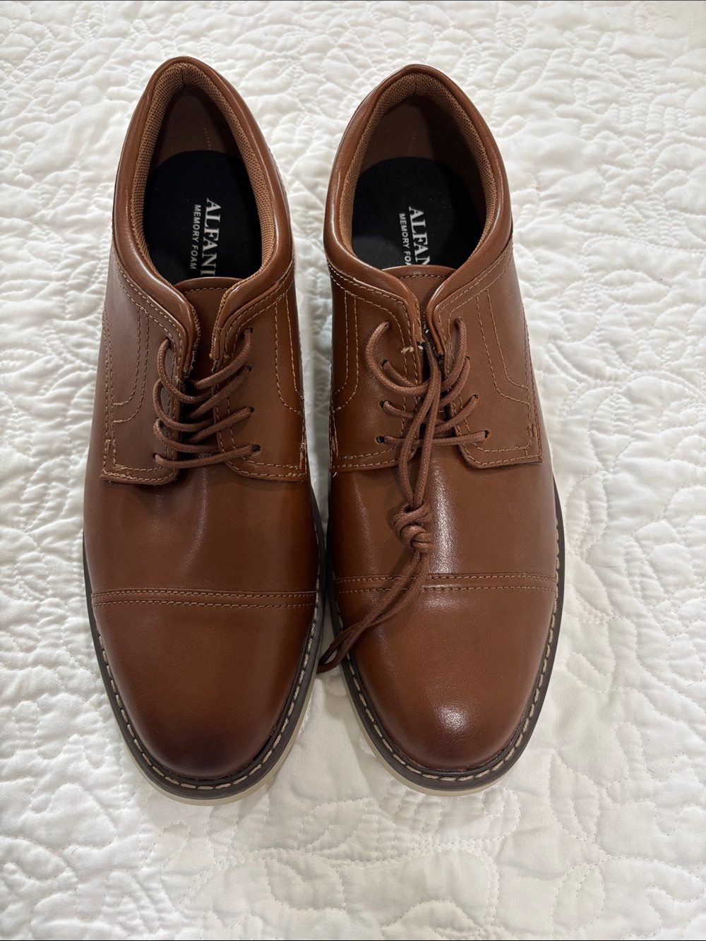 Alfani Men’s Tan Brown Leather Lace-Up Oxfords